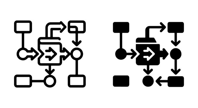 Process Flowchart Icons, Algorithm Diagram Symbols, Workflow Steps, Data Flow Charts, System Logic Graphics