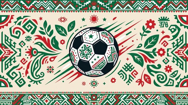 El Tri Mexico Football Crest Vector, Modern Mexican Soccer Ball Emblem with Aztec Eagle Outline, National Green White and Red Sport Apparel Design Asset