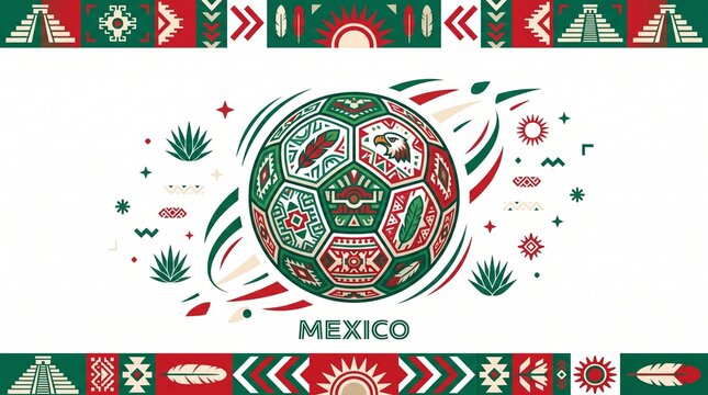 El Tri Mexico Football Crest Vector, Modern Mexican Soccer Ball Emblem with Aztec Eagle Outline, National Green White and Red Sport Apparel Design Asset