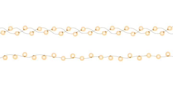 Set of glowing christmas lights isolated on transparent background