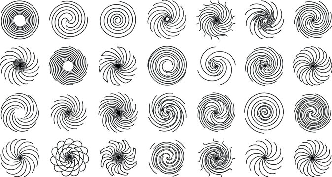 Abstract Spiral Swirl Circle Line Art Collection Set for Dynamic Motion Design