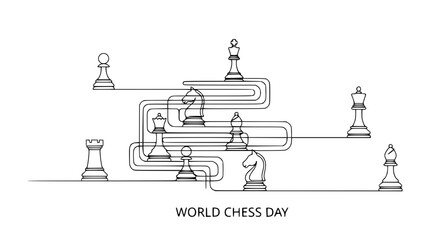 Chess Game Strategy with Pieces and Path Lines - World Chess Day © Nurul