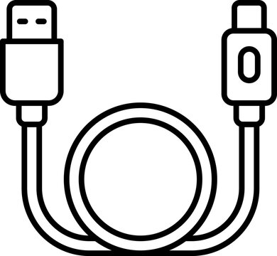 USB to Type C data cable icon showing professional computer wire peripheral hardware connection link charger adapter and digital electronic plug accessory with coiled cord