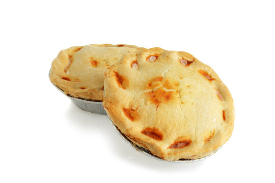 two frozen meat pie on white