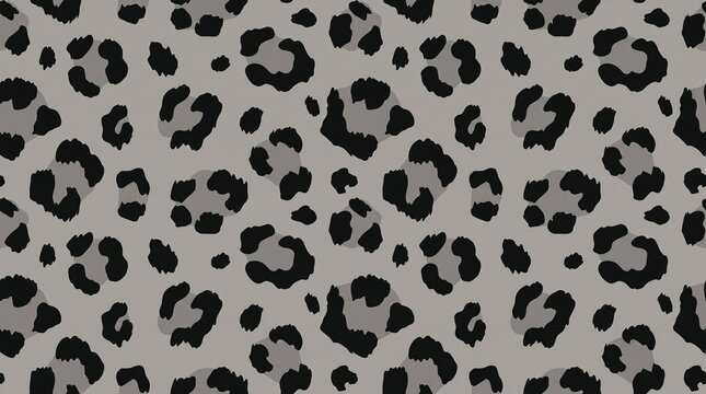 Seamless snow leopard fur pattern featuring dark rosettes on a soft grey background texture design