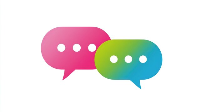 Two colorful speech bubbles with a gradient effect, one pink and one green, against a white background.