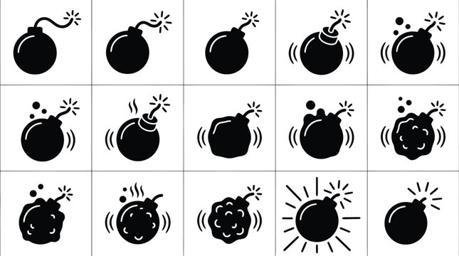 Black Bomb Animation Sequence Icons Vector for Game Development, Motion Graphics & Interface Design (EPS)