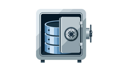 Fototapeta premium Secure Data Storage Illustration Featuring an Open Safe Box with Database Server Disks for Cybersecurity and Information Protection