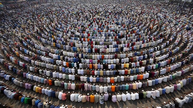 Large crowd of people praying in rows mosque worship religion islam muslim