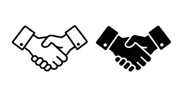 Professional Business Handshake Icon Set Featuring Linear and Solid Vector Illustrations for Corporate Partnership and Successful Agreement Concepts