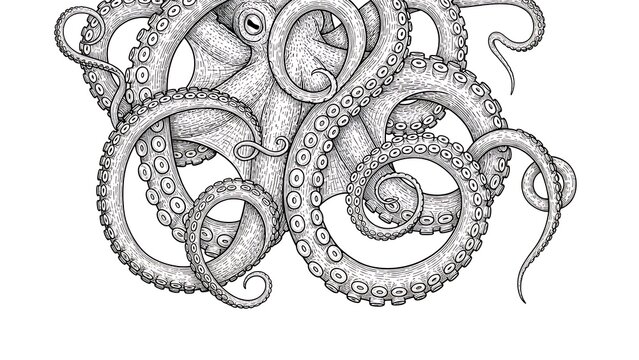 Detailed illustration of an octopus with tentacles curled up