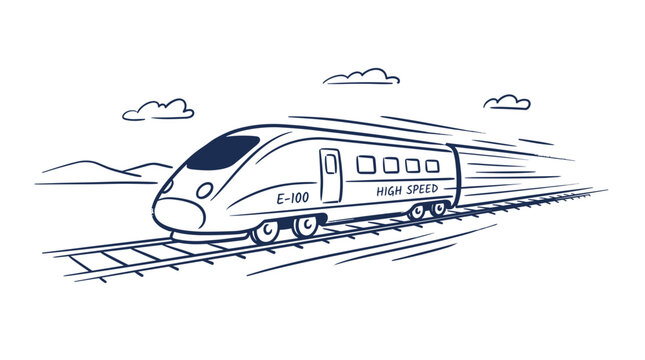 High speed train vector illustration on railway tracks