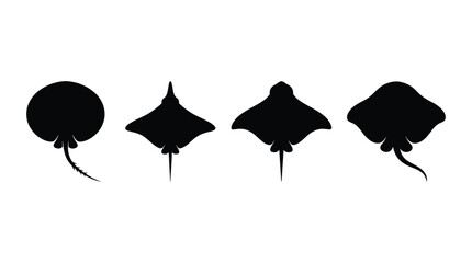 Ray Fish Silhouettes In Black And White Marine Life Illustration Silhouette © MdRakib