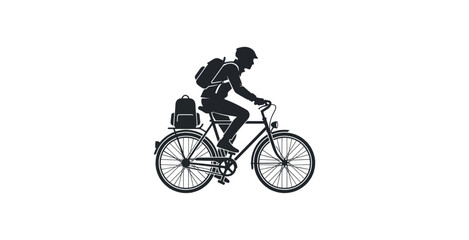 Fototapeta premium Bicycle Rider with Backpack Silhouette Vector Illustration
