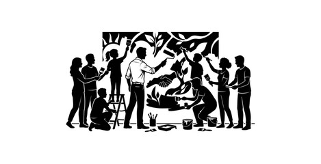 Artist Painting Mural Vector Illustration © Godo