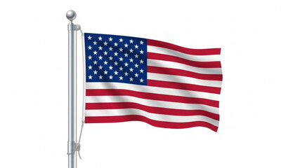Fototapeta premium United States national flag on flagpole vector illustration with accurate proportions isolated on white background