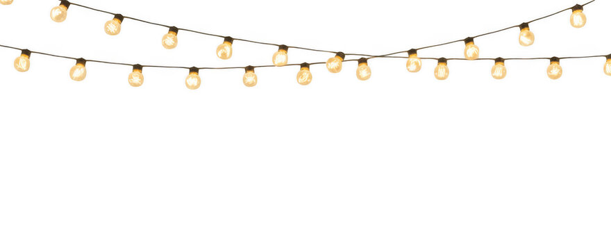 String of glowing festive lights isolated on transparent background