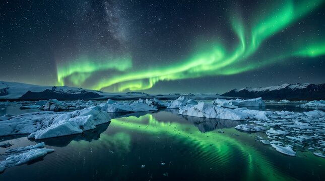 J kuls rl n glacier lagoon with vibrant northern lights display iceland