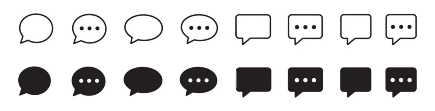Speech Bubble and Chat Message Line Icons Set for Communication, Messaging, Conversation, Comments, and User Interface Design