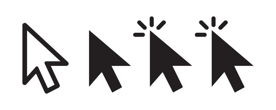 Set of computer mouse pointer icons in black isolated on transparent background for web design usage.