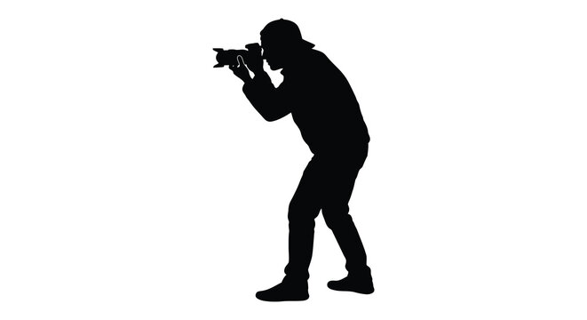 Photographer with camera side view black silhouette