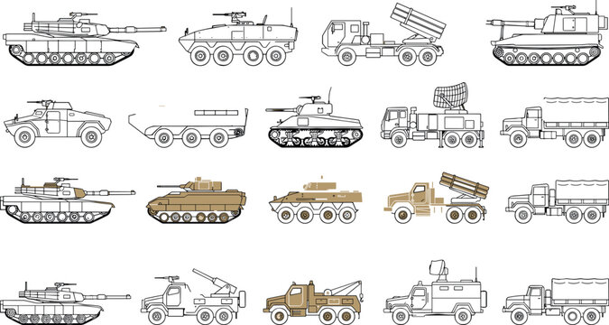 Military Vehicles Vector Illustration