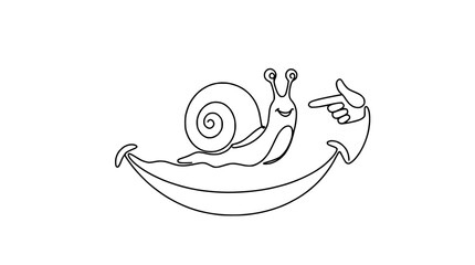 Happy snail pointing to itself on a smile line, minimalist continuous line art © Tata