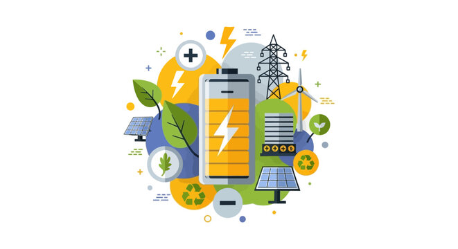 Renewable Energy Battery Storage and Green Technology Concept Illustration