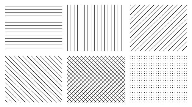 Set of landscape architecture CAD hatch patterns including parallel lines, dotted diagonal lines, and square grids, minimalist black and white design