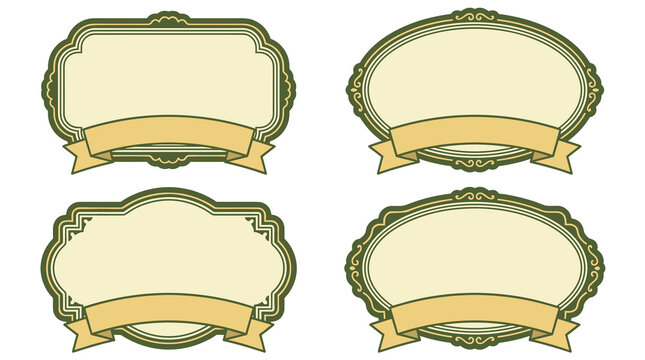 Collection of four vintage marquee frames with blank space for text, ornate borders and ribbon elements, retro design