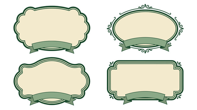 Set of four vintage marquee frames with decorative borders and ribbon accents, ideal for retro design elements, labels, and certificates