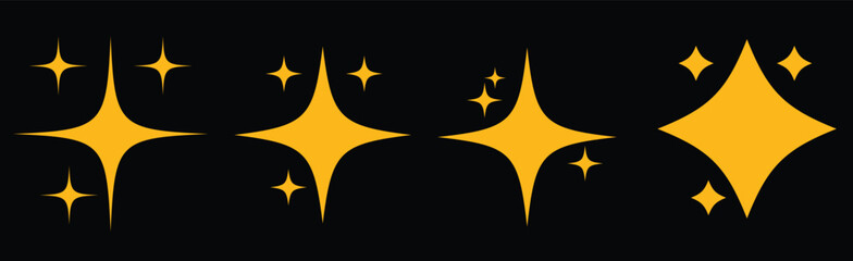 Gold sparkle stars vector elements on black background. Golden shiny twinkle stars and glowing light effects for luxury celebration and magic design © VectorVista Studio