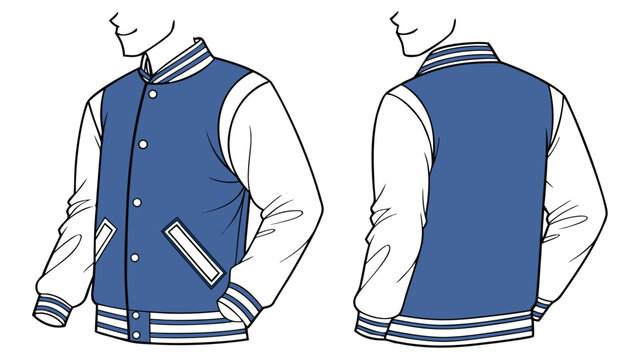 Vector illustration varsity jacket template with blue body and white sleeves