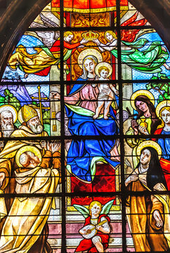 Saints Worshiping Mary Stained Glass Saint Merry Church Paris France