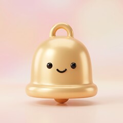 Fototapeta premium Golden bell character with smiley face on pastel background, cute cartoon illustration , Marry Christmas, Marry Christmas 2027, Happy New Year 2027, Christmas Holiday 2027 