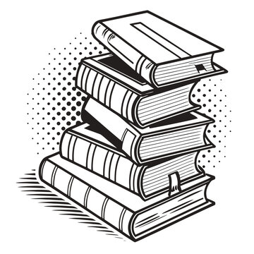 Vector illustration stack of vintage books in black and white comic book style