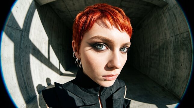 Woman with Red Hair in Industrial Tunnel Portrait