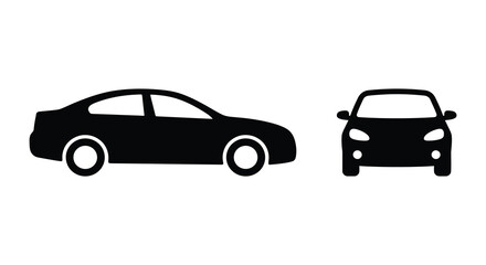 Fototapeta premium Black Car Silhouettes On White Background Side And Front Views Depicted
