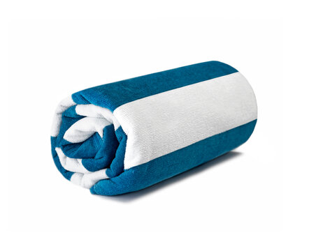 Beach rolled towel white blue stripes isolated.Summer item.