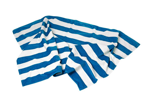 Blue stripes beach towel isolated on white.Summer vacation resort item.