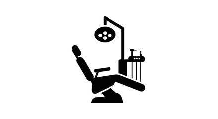 Dentist chair equipped with specialized lighting and professional medical tools stands ready for a patient examination. © ocil