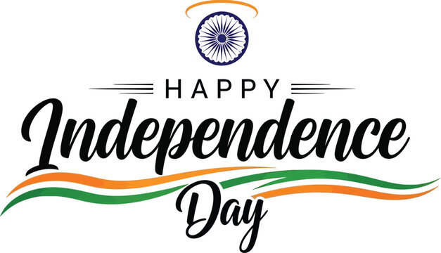Happy india independence day celebrations with patriotic typography and ashoka chakra