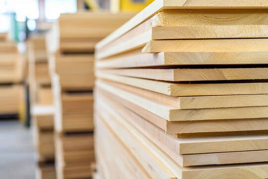 Stacks of wooden boards in a workshop area Generative AI