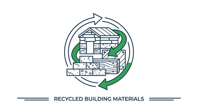 Recycled Building Materials Icon - Sustainable Construction and Eco-Friendly Process