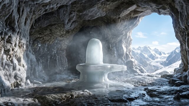Sacred Himalayan Cave Featuring Amarnath Ice Shivling