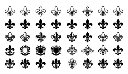 Classic Fleur de Lis Heraldic Lily Symbol Vector Icon Collection on White © Sajjad
