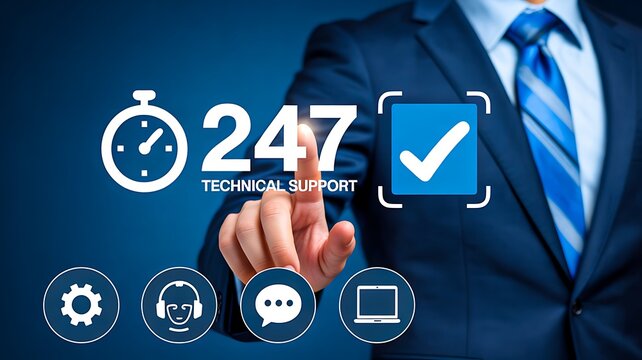 24 7 technical support service concept with business interface