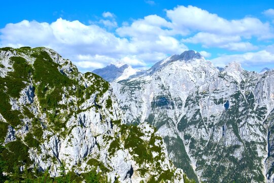 View of Rjavina and Triglav mountains in Julian alps, Gorenjska, Slovenia