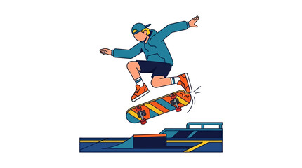 Fototapeta premium Teenager performing skateboard tricks outdoors.