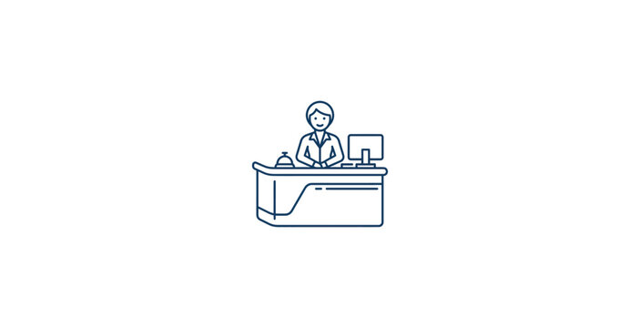 Receptionist at Front Desk Outline Icon